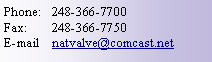 Text Box: Phone: 248-366-7700
Fax: 248-366-7750
E-mail natvalve@comcast.net