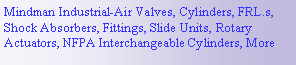 Text Box: Mindman Industrial-Air Valves, Cylinders, FRL.s, Shock Absorbers, Fittings, Slide Units, Rotary Actuators, NFPA Interchangeable Cylinders, More